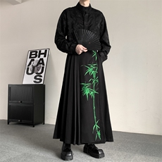 春夏装新中式风改良竹子印花百褶马面裙复古A字裙男女潮流复古，男装休闲裤，星座909