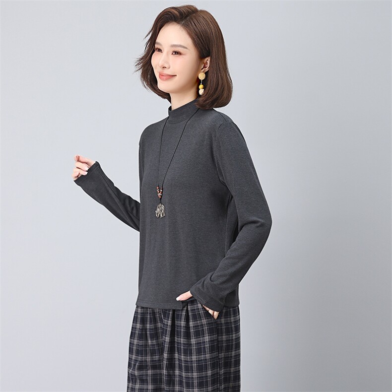 简约打底衫2025秋季新款衣服女装棉法式气质修身上衣,女装T恤,江忆布依