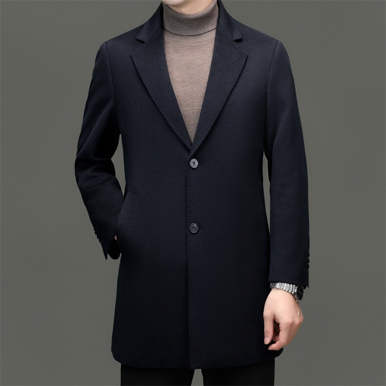 高端中年山羊绒休闲西服大衣男士秋冬中老年中长款山羊绒外套，男装西服，钱塘723