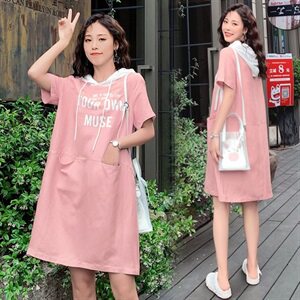 棉麻女2021夏装新款韩版夏装带帽卫衣连衣裙宽松显瘦小个子图片