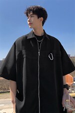 1港风华夫格短袖衬衫大码M-5XL金属纽扣短袖衬衣DCS8769特P35控68，男装T恤，星座226-2