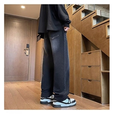 复古蓝牛仔裤男秋季潮牌痞帅直筒裤美式高街微喇裤子S221/P48，男装牛仔裤，星座506