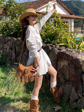 浅蓝色休闲条纹衬衫连衣裙女2025年夏季新款韩系设计感显瘦百褶裙，女装连衣裙，浙宝305