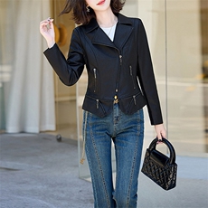 黑色皮衣外套女春秋季小个子短款pu上衣高级感炸街酷飒风穿搭，女装皮衣，美拉德工厂直营店