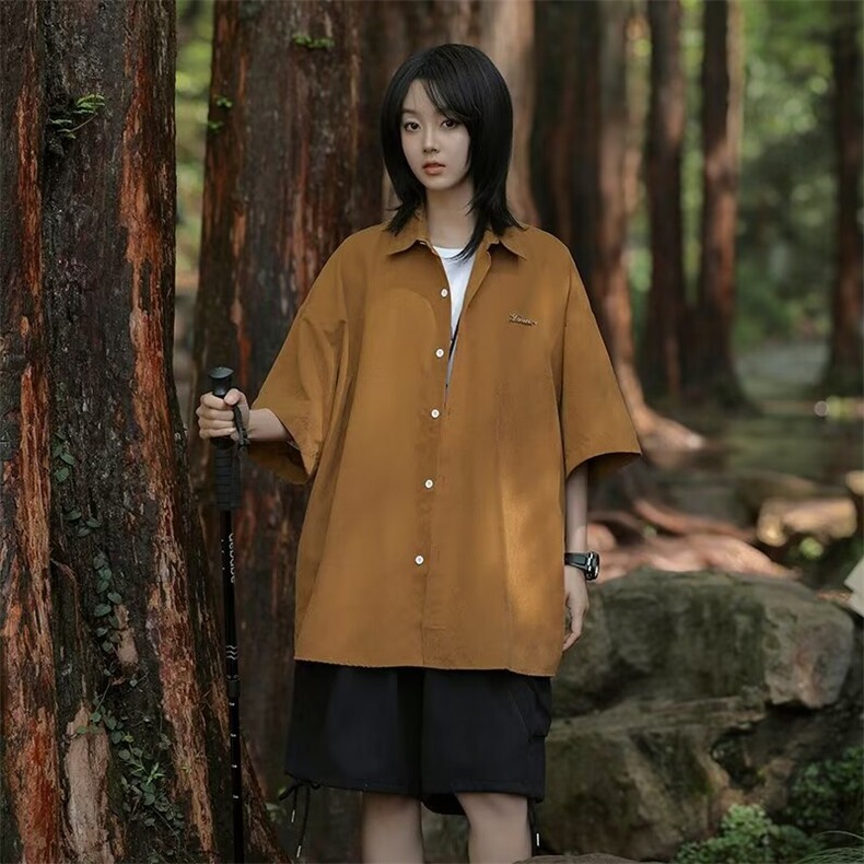 文艺衬衫男女短袖韩版潮流百搭学院风2024夏季ins外套CY833-P32,男装衬衫,星座412-2