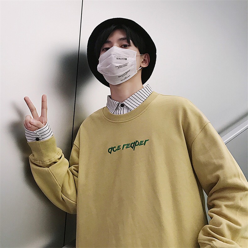 新款英文绣花袖子条纹接拼长袖圆领卫衣AW018-P30港仔,男装卫衣,电商A003