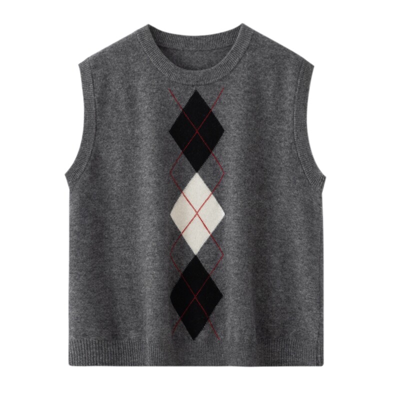 2025年秋季新款百搭女士凌型提花圆领无袖马甲，女装羊绒衫，窄众羊绒