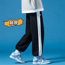 2025冬季新款男加厚华夫格撞色休闲裤灯芯绒卫裤黑GK60-P50，男装休闲裤，电商B277(原6028)