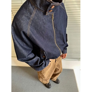 美式老钱风简约小众高级感新款百搭牛仔夹克外套男女立领JKK36P85图片