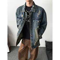 得物二开美式复古破洞牛仔外套高街水洗工装夹克上衣JK1297-P78，男装工装外套，星座1103-3