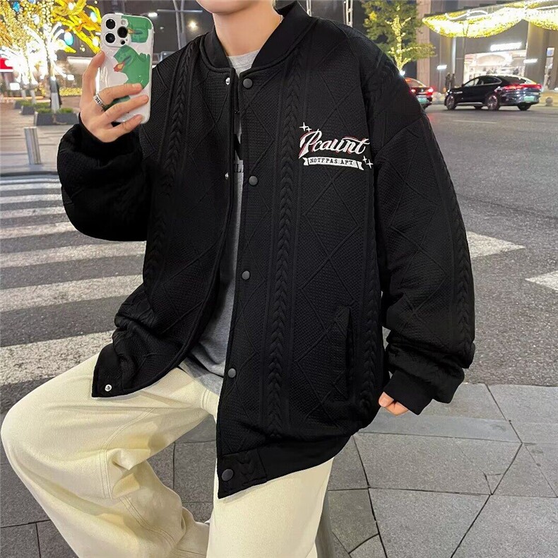 DRS18-P68美式夹克外套男小香风格子加棉加厚潮牌港风棒球服图片