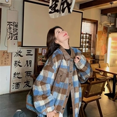 2025毛呢格子外套秋冬女高级感美式格纹潮牌痞帅炸街外套，女装短外套，星座506A