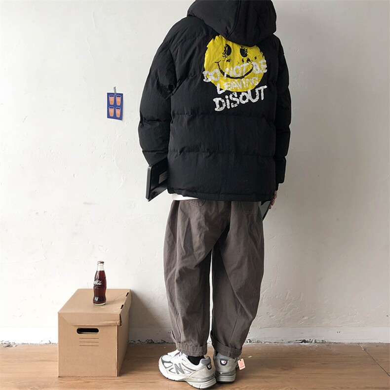 【】A003-HY8010-P125冬装新款笑脸印花连帽棉衣几物,男装棉衣,电商A003