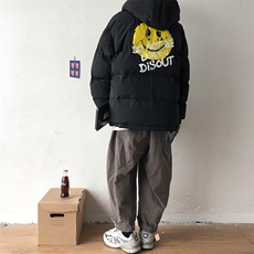 【】A003-HY8010-P125冬装新款笑脸印花连帽棉衣几物，男装棉衣，电商A003