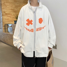 Y9905P45港风外景秋季笑脸印花立领开衫卫衣学生新款字母潮流，男装卫衣，电商A026-1