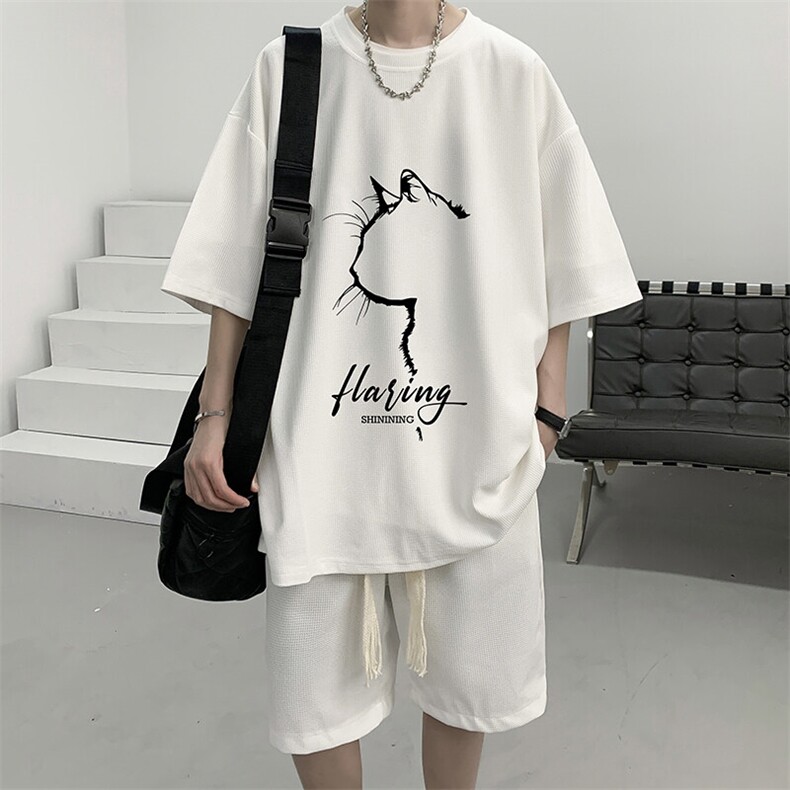 华夫格套装运动短袖t恤套装休闲两件套一套 HZ84344-P44图片