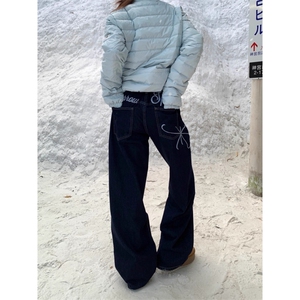 N56-P51 美式设计感字母刺绣阔腿牛仔裤男女同款宽松休闲百搭图片