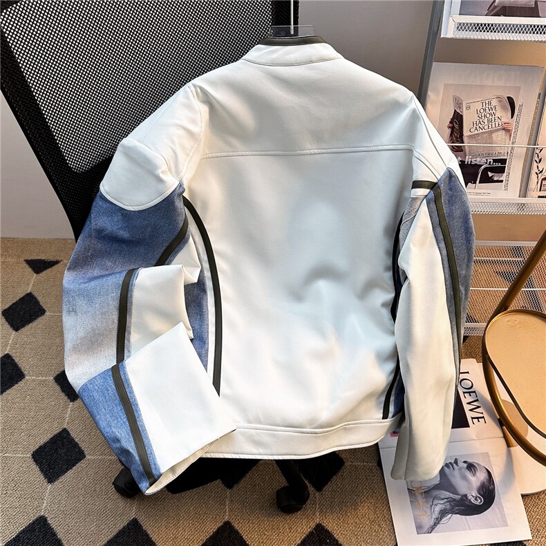 秋季立领拼接撞色PU皮衣潮流时尚机车服夹克,男装皮衣,星座410-6（原星座1304-1）