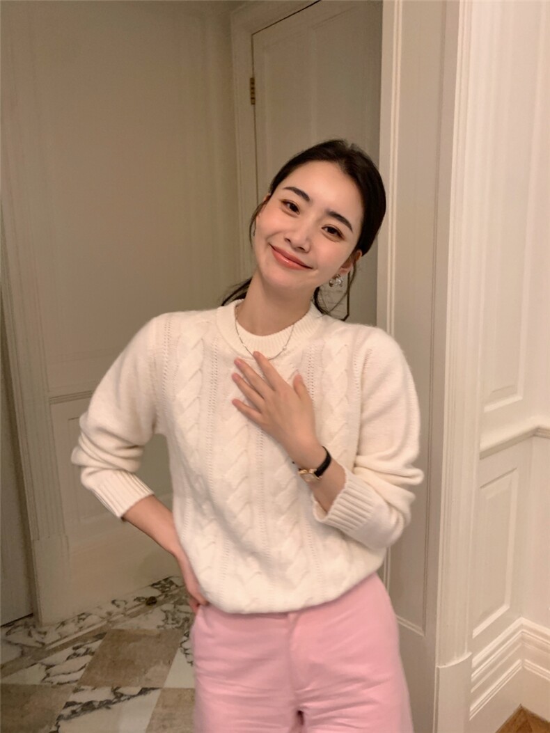 新款女圆领纯色针织衫宽松百搭外穿,针织衫/毛衣,玛卡隆羊绒