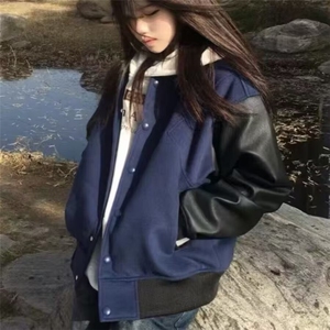 潮流春秋美式复古街头休闲高街短款拼接棒球服夹克外套男女,帅哥休闲穿搭图片