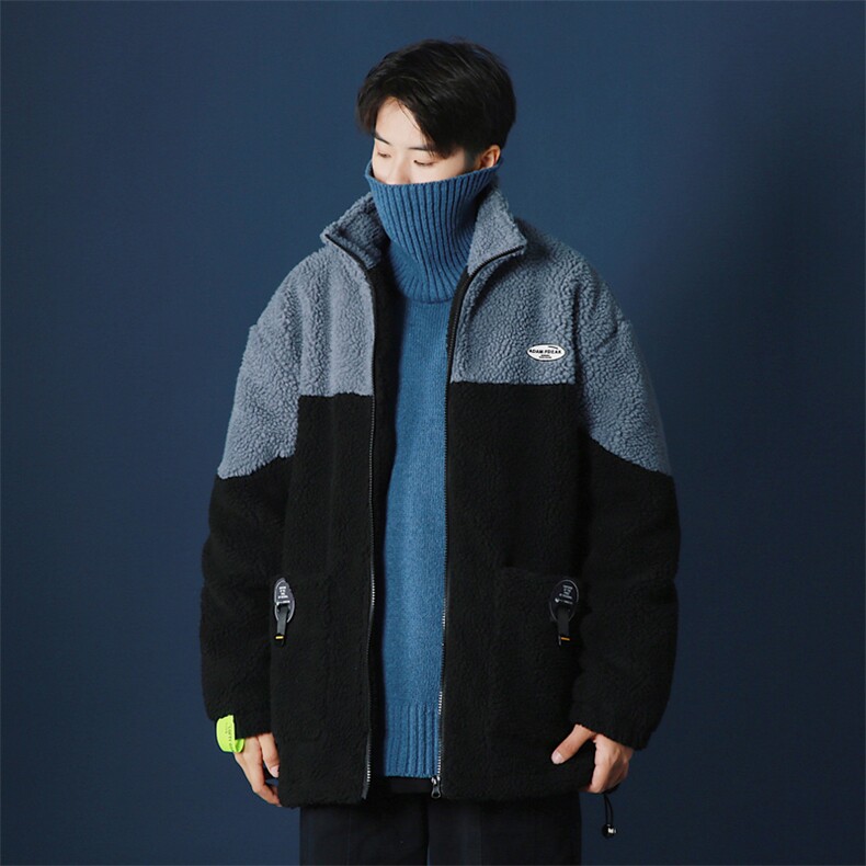 拼色羊羔毛棉服外套男潮流宽松棉衣男冬季加厚保暖男装MY208-p80图片