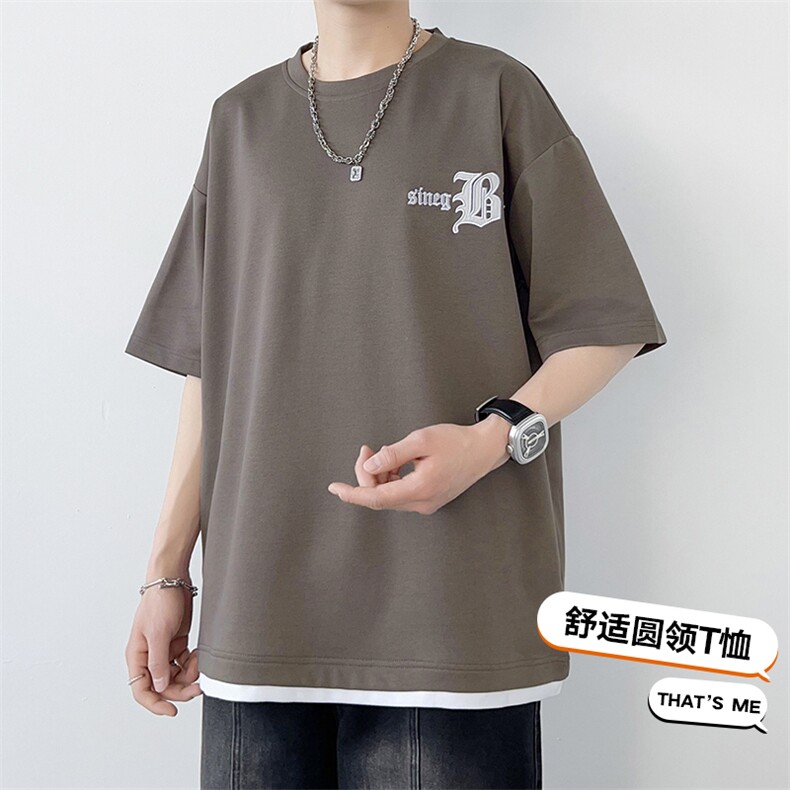 冰氧仿短袖港风白墙夏季休闲百搭刺绣纯色男上衣TC3149-P22控48,男装T恤,星座717