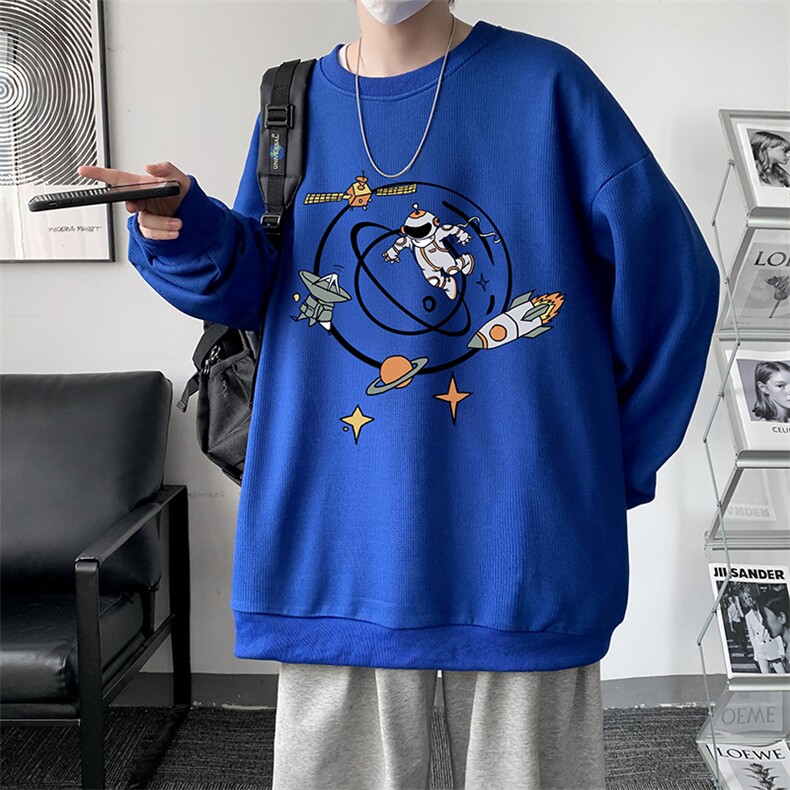 华夫格卫衣圆领卫衣男大码长袖t恤男外套HW76142-P30加绒款-P40,男装卫衣,电商A040