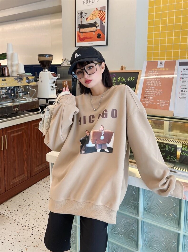 现货秋季新款:时尚潮流新款圆领卫衣，女装卫衣/绒衫，泽妤