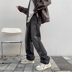 美式高街复古牛仔裤男刺绣印花阔腿宽松直筒拖地裤子RK1226-P41，男装牛仔裤，星座412-3