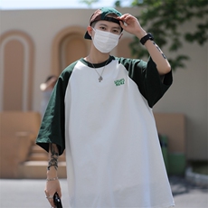 C277-P26夏季潮流宽松拼接短袖日系少年感插肩袖t恤打底衫男，男装T恤，星座512-6
