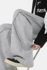 8XL-M直筒卫裤男宽松撞色哈苏线休闲运动裤设计感长裤子K9175P48，男装休闲裤，电商D206-1