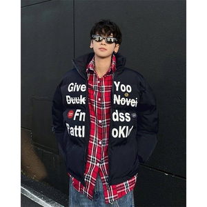 假两件棉服男士韩版潮流高街字母2025冬季ins棉衣外套MF328-P93图片