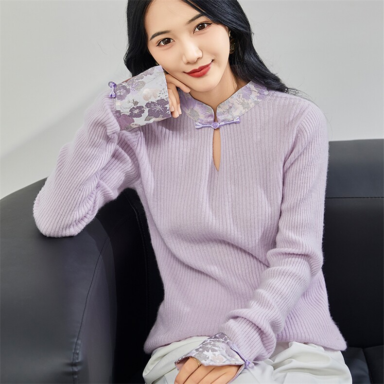 优雅气质女装羊绒衫秋冬新品原创中式长袖针织衫显瘦修身保暖毛衣,女装羊绒衫,美够羊绒