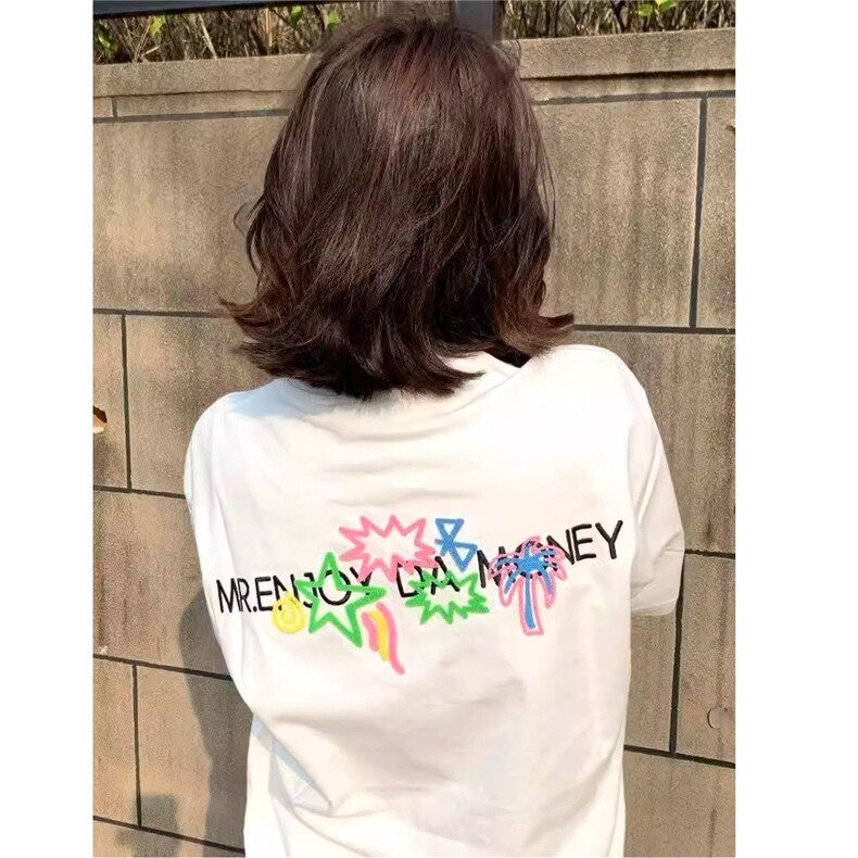 H0673-P35白色刺绣t恤女短袖宽松学院风百搭学生上衣图片