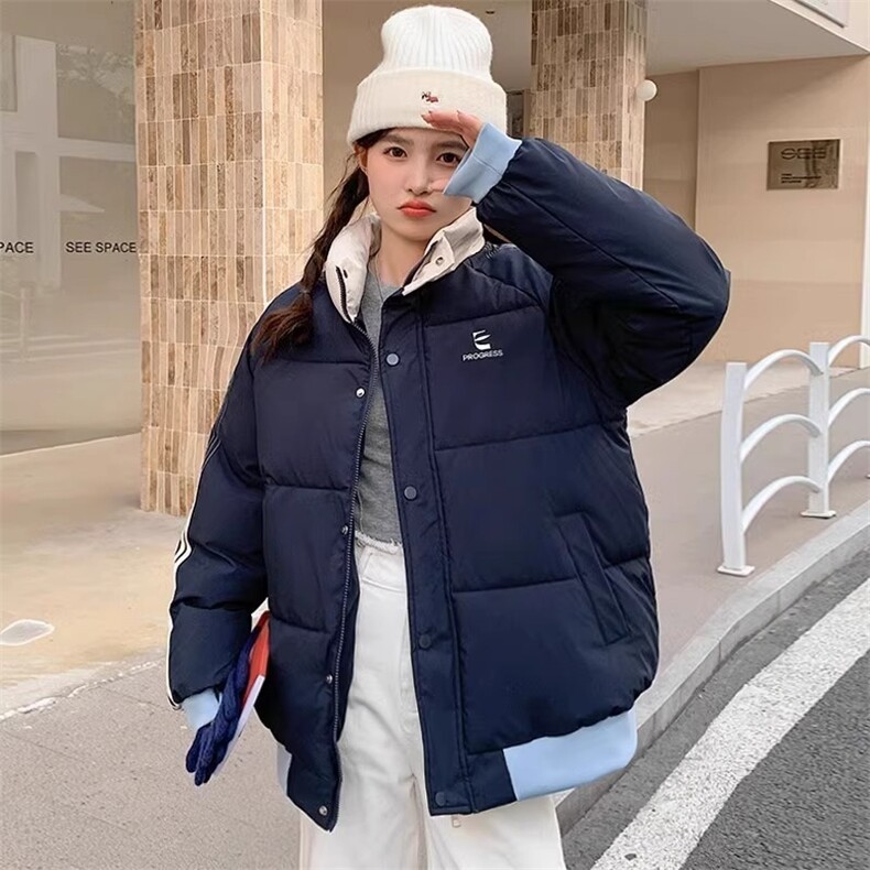 小个子棉服女2026新款冬季韩系宽松学生条纹外套情侣百搭棉衣加厚,男装棉衣,星座1210-1