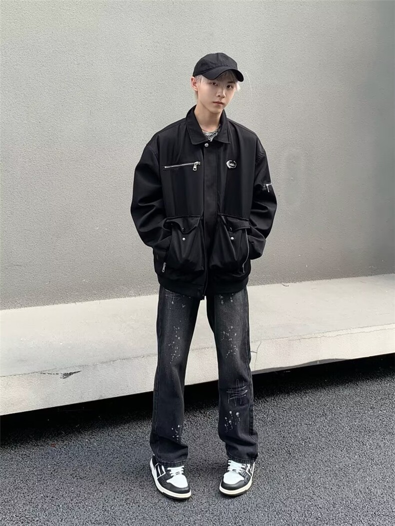 高街潮牌泼墨牛仔裤男美式复古宽松直筒拖地长裤NK2030-P45,男装牛仔裤,星座1001-1