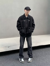 高街潮牌泼墨牛仔裤男美式复古宽松直筒拖地长裤NK2030-P45，男装牛仔裤，星座1001-1