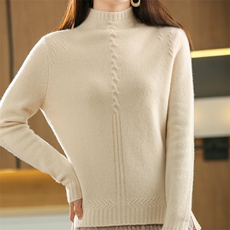 秋冬时尚新款简约百搭下开衩羊毛半高领针织衫，女装羊毛衫，奥千羊绒
