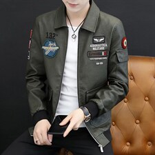 2025秋季薄款男士棒球领绣花pu皮外套水洗机车皮新款，男装皮衣，星座1508-3