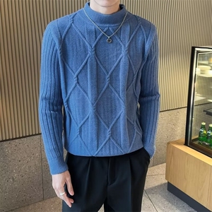秋冬毛衣男半条纹针织衫长袖编织中领打底衫男款保暖线衫 MY10图片