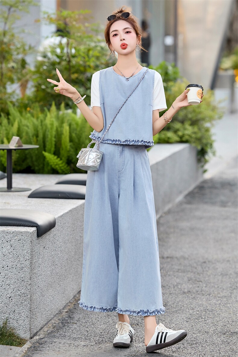 欧货休闲小香风马甲牛仔套装女2025夏季超火洋气减龄九分裤三件套,女装套装/套裙,瑶迪依秀
