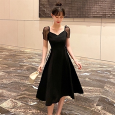 欧洲站2021新款女装慵懒风显瘦荷叶边imiss赫本小黑裙黑色连衣裙，女装连衣裙，潮品会