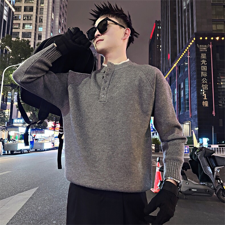 LV311/P88控118冬季假两件重磅纽扣设计感男士拼接毛衣针织衫首2，男装针织衫/毛衣，星座305B