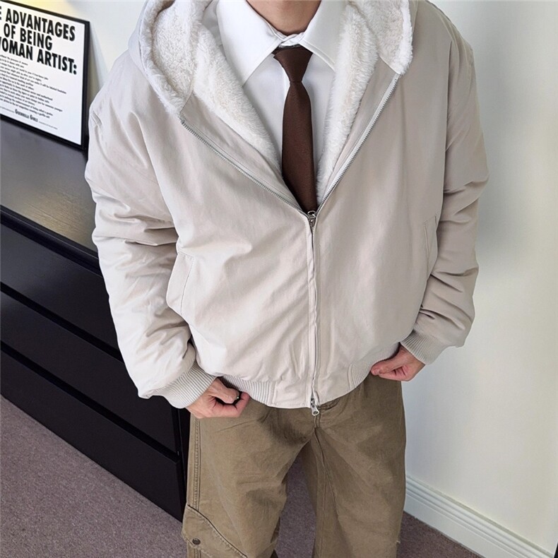 青鸟CYB“一件过冬”1500g仿兔毛重磅座山雕连帽夹克简约棉服外套,男装夹克,星座506A