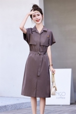FILA斐乐女子连衣裙夏季衬衫领优雅宽松收腰连身裙，女装连衣裙，丽影随形