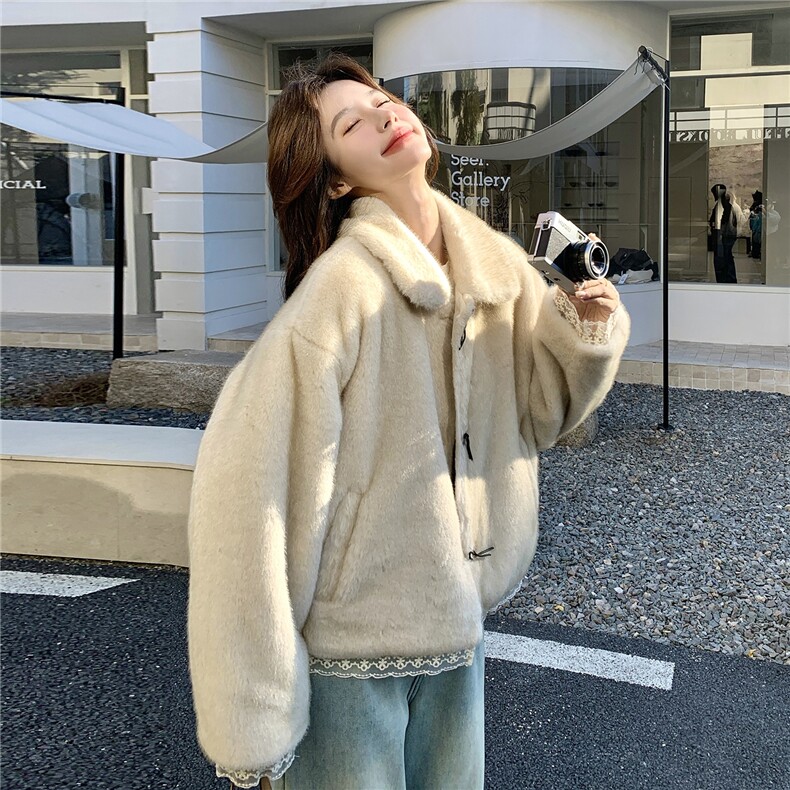杏色奶fufu软糯羊羔毛短外套女2026冬新款90白鸭绒暖加厚皮毛一体,女装羽绒服,2C159
