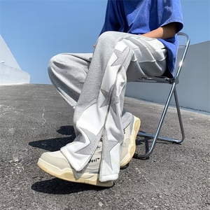 美式复古星星直筒宽松休闲阔腿长裤男女卫裤拉链设计感GK97-P40图片
