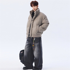 支持二开立领PU皮棉服男短款棉衣外套宽松面包服M810-P75，男装棉衣，电商A441