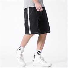 2021夏季新款日系大码条纹休闲运动牛仔五分裤短裤K073-P45，男装牛仔裤，电商A001