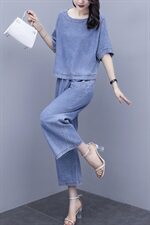 时尚牛仔套装女夏2025年夏季新款女装气质夏天坠感阔腿裤两件套裤，商品下架区，芷墨服饰
